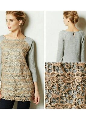 Anthropologie Dolan Sweatshirt Tunic with Lace Overlay